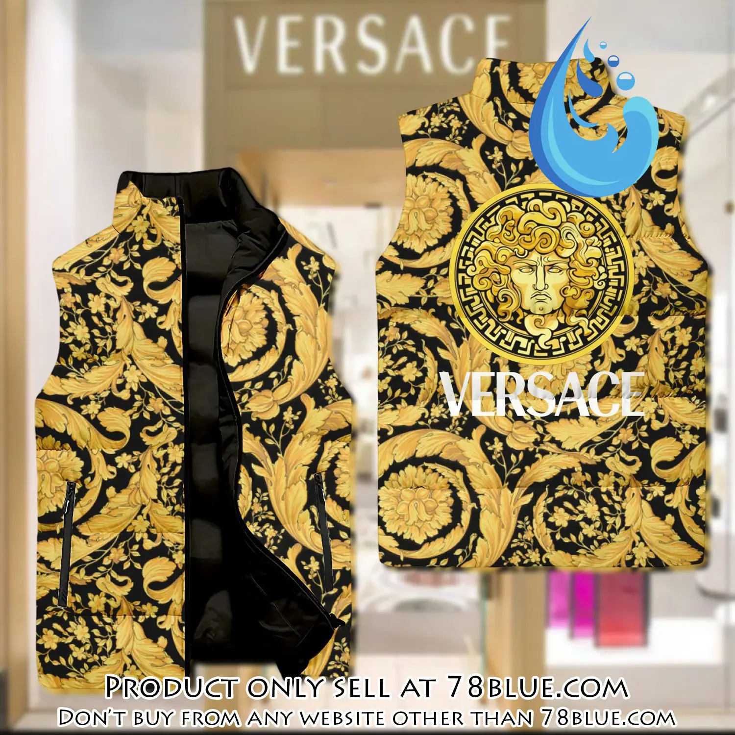 Versace yellow black logo type 02 luxury brand 3d sleeveless down jacket 78b1726329